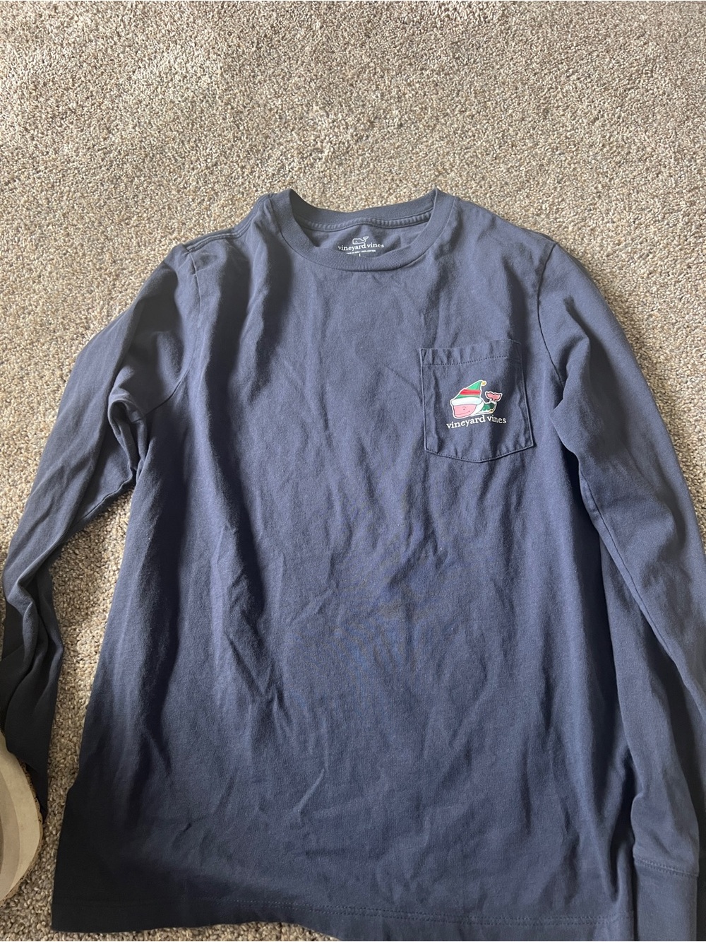 Vineyard Vines Youth Logo Christmas Whale Logo . Navy- Large Long Sleeve Ter